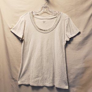 Style & Co. Tan Shirt with Metal Trim Embelishments around Neck